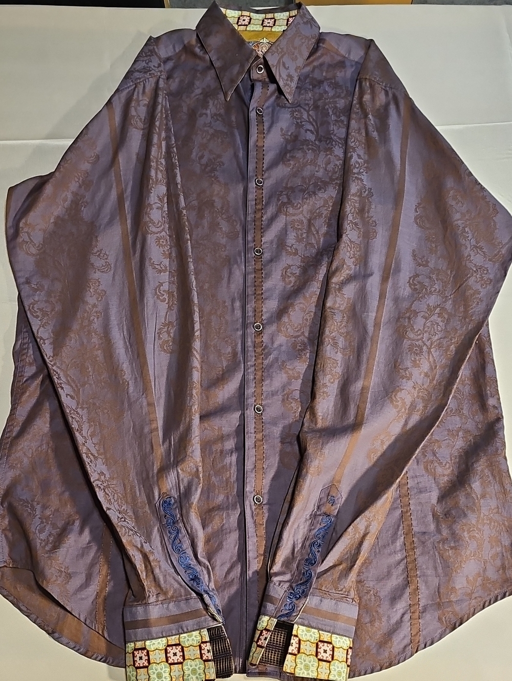 Robert Graham Men's LT Purple Paisley Silk Blend Long Sleeve Button Up Shirt